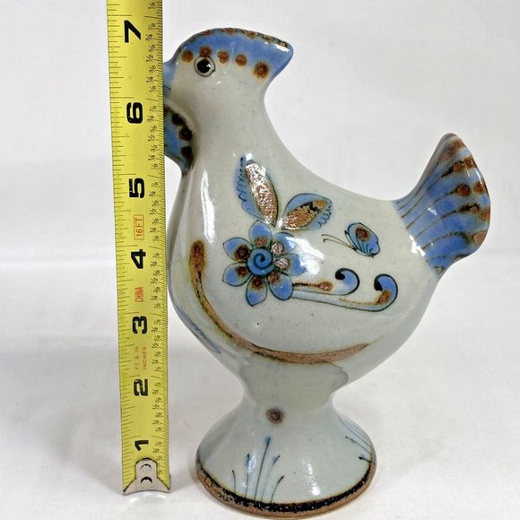 Tonal El Palomar Mexico Pottery Chicken Figurine Floral Blue Butterfly - Picture 12 of 12